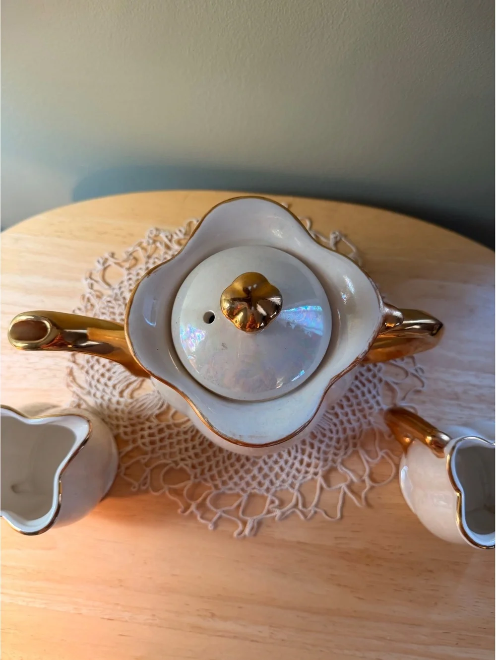 Vintage Ceramic Tea Set with Gold Accents - Teapot and Creamer Pitchers